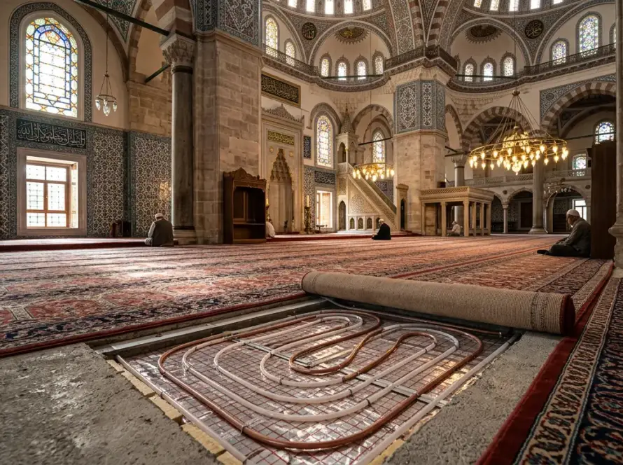 cami yerden ısıtma ve modern ısınma sistemleri