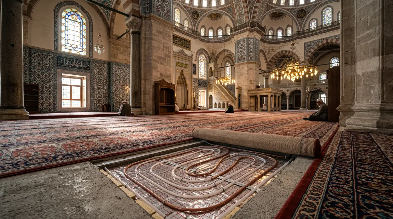 cami yerden ısıtma ve modern ısınma sistemleri